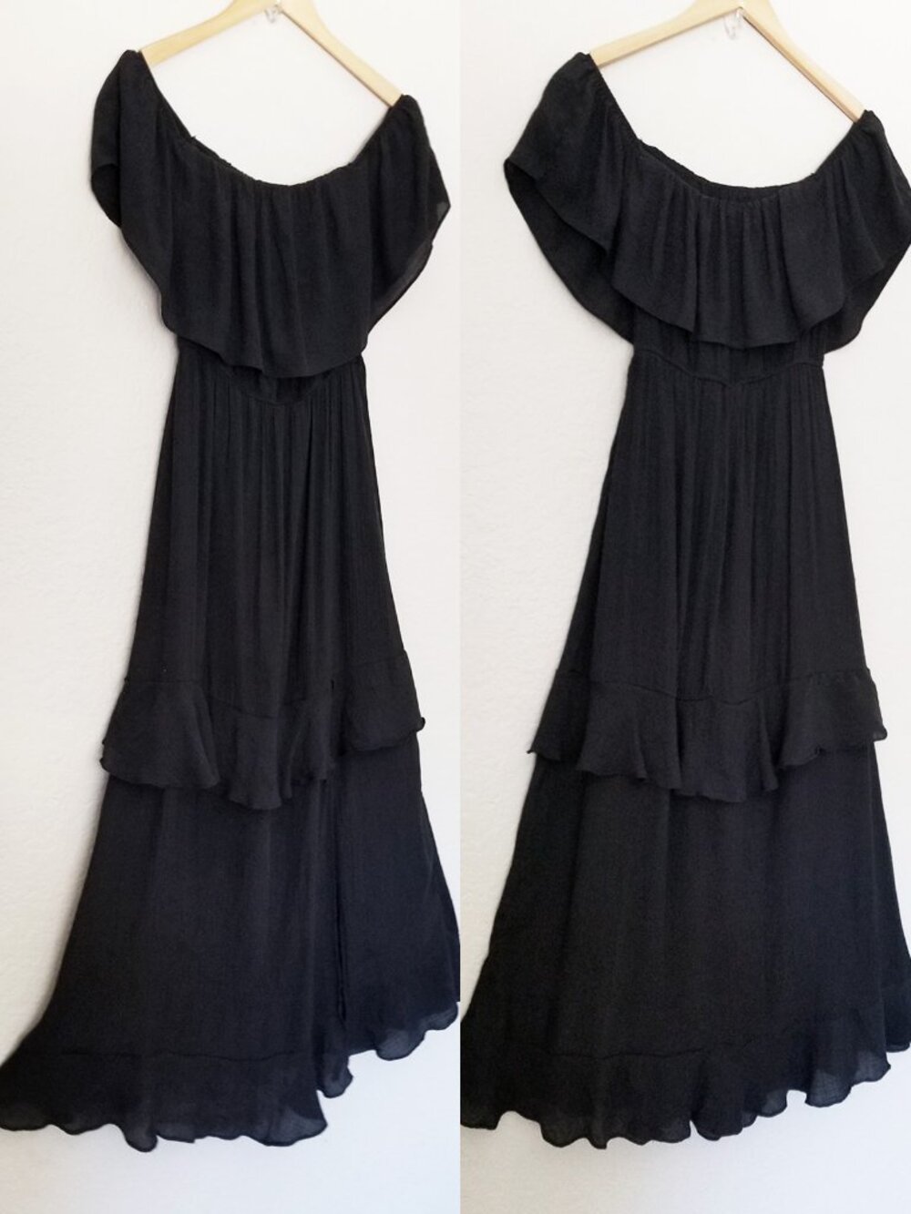 T By Talia Black Off Shoulder Ruffle Slits Long Maxi Dress M Gauze Summer Fairy - Picture 11 of 13